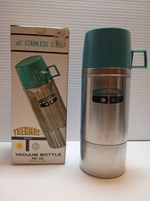 Vintage Stainless Steel Thermos 2264S Pint Size Vacuum Bottle Black Cup NOS picture