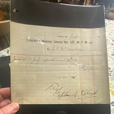 1912 Tonopah Miners' Union No. 121 Payment Receipt - Tonopah, Nevada Signed picture