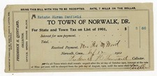 1902 Norwalk CT Tax Receipt – Estate of Hiram Canfield – Frederick H. Quintard picture