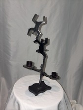 Signed M © 1995 Postmodern Torch Cut Iron Figural Candelabra 14” picture