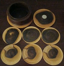 Vintage Handmade Jamaican Wood Coaster Set with Jamaicain Coin Decoration picture