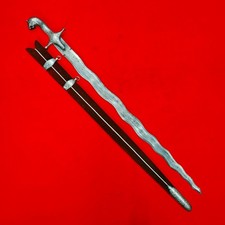 Indo-Persian Mughal Rajput Sikh Silver Koftgari Serpentine Damascus Sword Tulwar picture