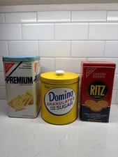 Vintage Kitchen Advertising Tin Lot - Domino Sugar, Nabisco Premium Saltine & Ri picture