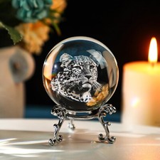 ZEERSHEE 2.3 Inch 60mm Cheetah Crystal Ball with Stand 3D Laser picture