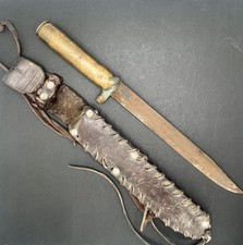 WW2 WWll Guadalcanal Trench Art Knife & Sheath Marked 20mm Shell Casing 1942 13” picture