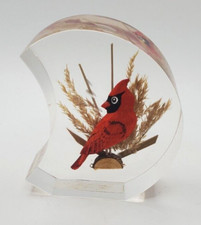 Rico Industries Cardinal Encased in Acrylic Paperweight Figurine Cresent Shaped picture