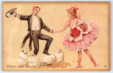 1910-20's TUCKS MOTH & FLAME FACTS & FANCIES MONEYBAGS BALLERINA TUXEDO POSTCARD picture