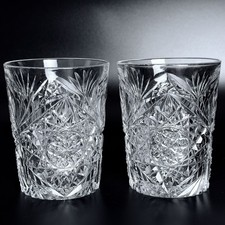 Antique ABP American Brilliant Cut Glass Crystal Tumbler Hobstar Fan Pattern 4” picture