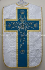 Marian Blue With Silver Brocade Marian Chasuble Vestment Fiddleback and mass set picture
