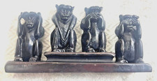 Four Unique Wise  Monkeys Sculptures made of resin, Dark maroon Ebony color (D) picture