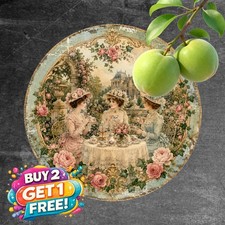 Victorian Party Floral Manor Round Tin Sign Vintage European Metal Wall Decor picture