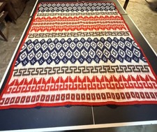 Vtg Woven Mexican Aztec Wool Blanket Rug Wall Art Textile Southwestern 68x53” picture