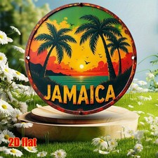 Vintage Jamaica Tropical Sunset Round Tin Metal Signs Home Décor 8x8 picture