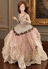 Large German Bisque Half Doll Pincushion Hertwig & Co & Edwardian Dress 14” picture