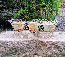 Vintage Mid-Century Looped Wire Windowsill Planter Basket with 3 Metal Pots picture