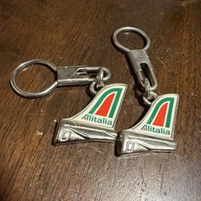Vintage Alitalia Airlines Tail Fin Keychain Lot of 2 Enamel Aviation Keyring Vtg picture