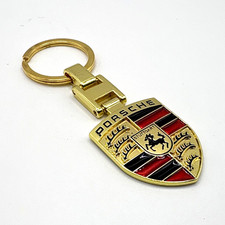 NEW - Custom Porsche Gold Emblem Crest Car Key Chain Key Fob Gift - Fast Ship picture