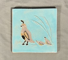 Vintage McKusick Gila Pottery Tile Gambel's Quail Family Desert House 5.75