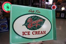 RARE 1959 BREYERS ICE CREAM PAINTED METAL 2-SIDED FLANGE SIGN MILK DIARY COW picture
