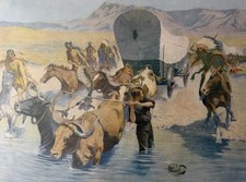 Vintage Remington Signed “The Emigrants” Framed Art Print Western Indian Attack picture