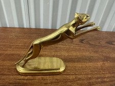 Vintage Mid Century Gold Toned Brass Leaping Jaguar Figurine  picture