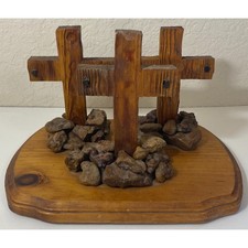 Vintage Wooden 3 Crosses Home Decor | Christian Calvary Golgotha Crucifixion Art picture
