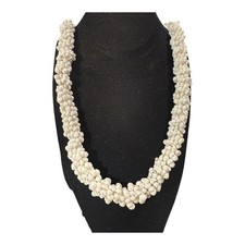 Vintage Hawaiian Mongo Shell Lei Necklace Kukui Nut Handcrafted 33” White picture