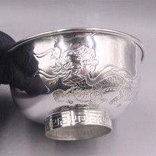 Pure 999 Fine Silver Baby Bowl Handmade Solid Soup Tureens Dinnerware 3.54inch picture
