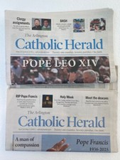 ARLINGTON CATHOLIC HERALD SPECIAL 2 ISSUES Pope Francis RIP AND NEW POPE LEO  picture