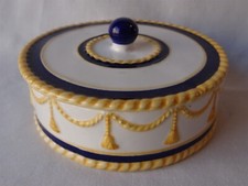 Round Ceramic Covered Trinket / Jewelry Box with Rope & Tassel Garland Design picture