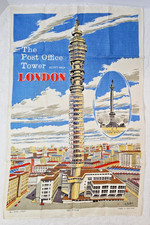 VTG London Post Office Tower Linen Souvenir Tea Towel Made in Ireland 1960's picture