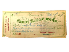 Antique 1919 Farmers' Bank & Trust Co Check Norris & Lockett Hibbard Spencer picture