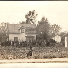 c1910s Kid Tricycle Pumpkin Garden House Garage Farm Snapshot Photo 5