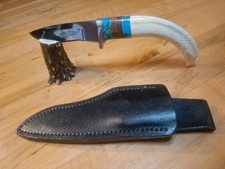 JOHN TONER KNIFE EAGLE HEAD CARVED TURQUOISE WALNUT HANDLE WITH SHEATH, EXC COND picture