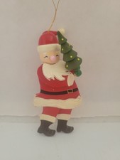 Vintage 1984 Wooden Hand Painted Santa Claus Holding A Christmas Tree, ... picture