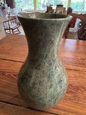 Vintage Rich Green Serpentine Stone Carved 10” Heavy Mid Century Modern MCM Vase picture