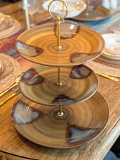 Sango Splash 4951 – 3 Tier Tea & Snack Tray, Stoneware, Tea Party picture
