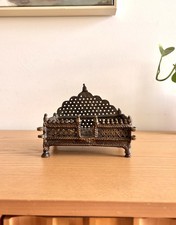Vintage Brass Singhasan Hindu Deity Throne | Indian Temple God Pedestal Tray picture