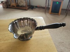Vintage Silver-Plated Gravy Boat with Wood Handle. Unmarked  picture