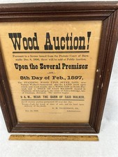 antique framed broadside sign poster  auction 8 dec 1896 Cap Cod Mass original picture