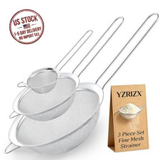 Fine Mesh Strainer Set of 3, Stainless Steel Sieve Sifters with Sliver picture