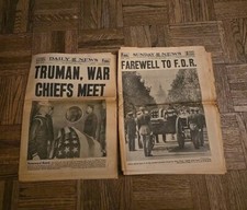 1945 April 14 & 15 New York Daily News - Farewell To F.D.R. & Truman WW II Chief picture