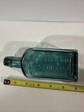 1870’s 1880’s G.W. Merchant’s Gargling Oil Bottle Lockport NY Teal Green Glass 5 picture