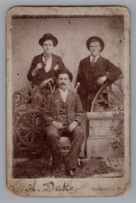1890s Cabinet Card Photo Three Men Vintage Fashion Hats A Dake Sarcoxie MO picture
