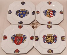 4 EUROPEAN snack pie plate royal crest castle coat of arms french germany lion picture