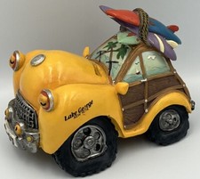 Vtg Lake George NY Ceramic Beach Car Bank Yellow 6” Car Bank Rare Collectible picture