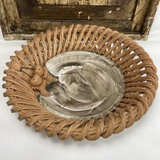 Vintage Handmade Pottery Wicker Weave Clay Bowl Basket 11 Inches Heavy Unique picture