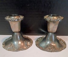 Vintage Ornate Godinger Silverplate Candle Holder Set 3.5