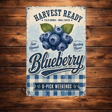Large Script Headline Typography Blueberry Farm Retro Metal Sign picture