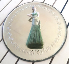 Antique Round Cut Glass Beveled Plateau Mirror Table Top Vanity Jewelry Mirror picture